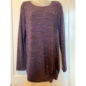 purple and black side tie, asymmetrical sweater